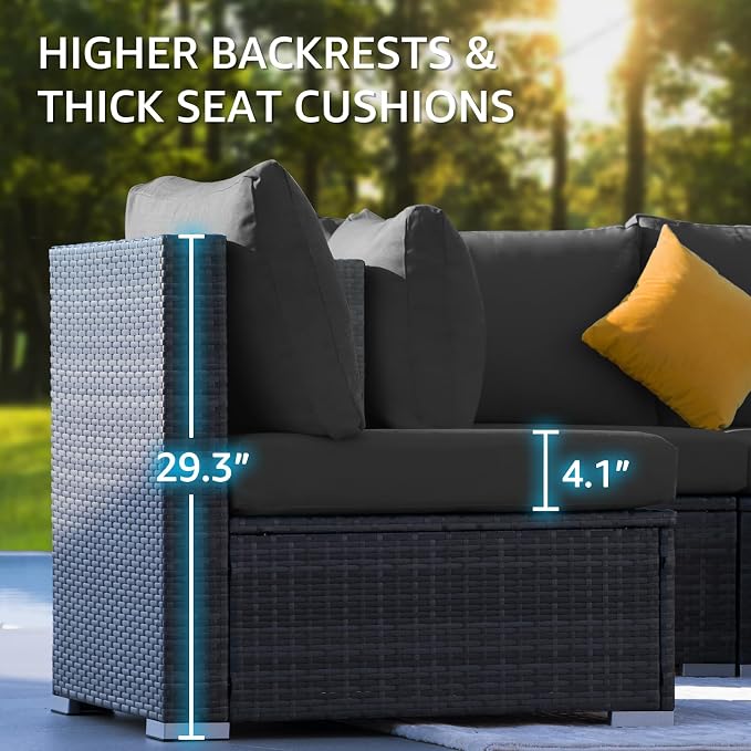 NICESOUL 15 Piece Outdoor Patio Furniture Set with Fire Pit, Extra Large Wide Outdoor Deep Seated Sectional, Cozy 29.3'' High-Back Modular Couch, 500 Lbs High Weight Capacity Wicker Sofa, Dark Gray