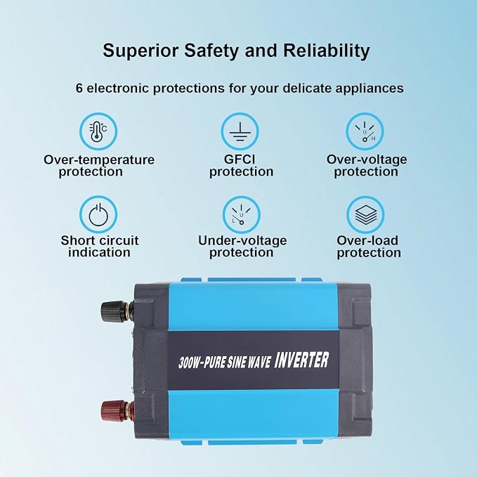 24V Pure Sine Wave Power Inverter 300W DC 24V to AC 120V with AC Outlets, 5V/1A USB Port for RV Car Emergency etc.