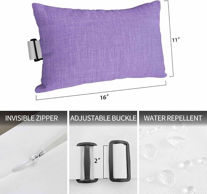 1PCS Outdoor Pillow for Chaise Lounge Chair Retro Rustic Minimalist Style Waterproof Headrest Cushion with Insert Purple Linen Texture Adjustable Lumbar Pillow for Beach Patio Poolside Office,11x16in