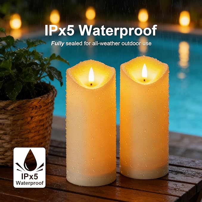 Solar Garden Decor for Outside-Solar Candles Outdoor Waterproof, Flameless LED Candles Rechargeable, Solar Powered Candles Dusk to Dawn for Patio Lantern Garden Table Decorations, Set of 2, 3.25" x 8"