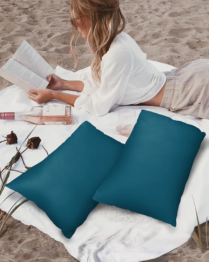 Outdoor Waterproof Throw Pillow Covers Set of 2 Dark Teal Lumbar Pillowcases 20x12 Inches Solid Green Color Patio Decorative Pillows Cushion Case Patio Pillows for Couch Bed Chair Garden