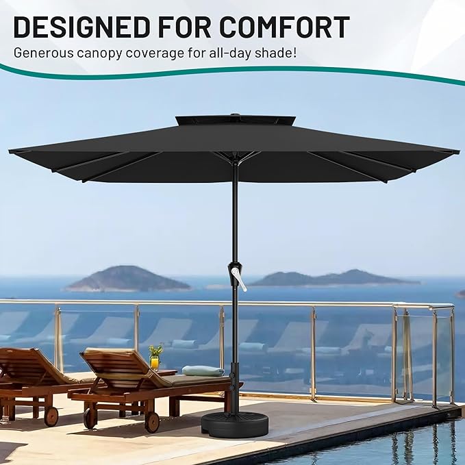 AreShark 8'x10' 2 Tiers Rectangular Patio Umbrella - Outdoor Umbrella Waterproof UV Protection, Market Table Umbrella w/Crank for Pool, Backyard, Deck(Black)