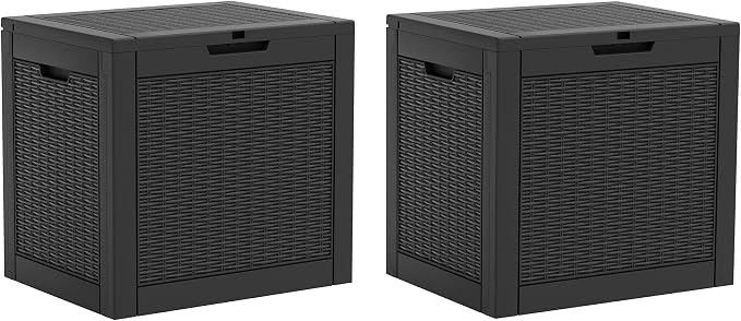 Fancyango 31 Gallon Outdoor Deck Box Waterproof, 2 Packs Storage Box for Patio, Resin Storage Bench Lockable for Garden Tools, Package Delivery, Black