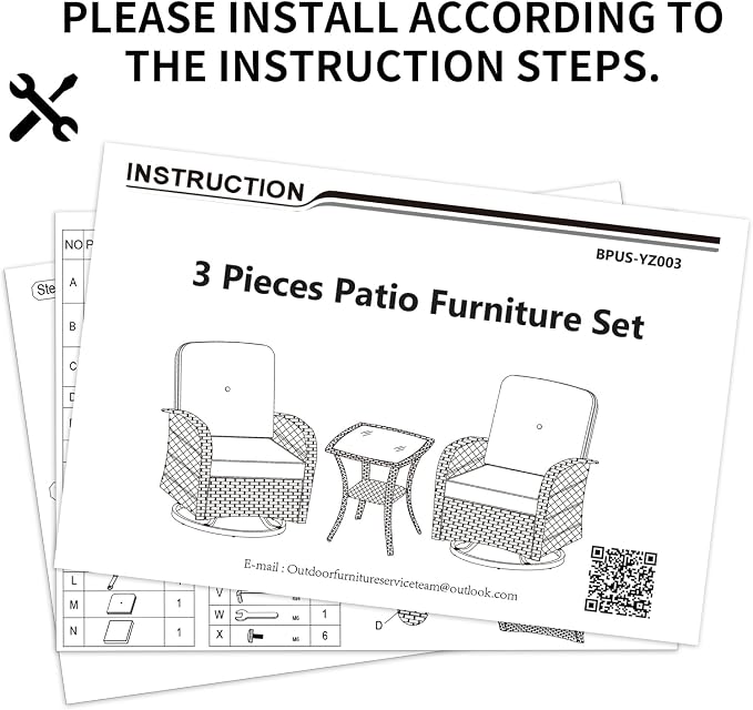SHGJ&SOFT 3 Piece Patio Furniture Set, 2 Outdoor Swivel Rocking Chairs with Side Table, Wicker Glider Chairs, All-Weather Rattan Bistro Set for Porch, Deck, Pool (Grey, Brown Open-Weave Rattan)