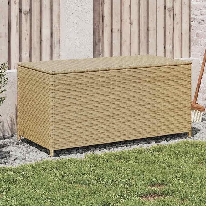 Mix Beige PE Rattan Garden Storage Box, Medium Cushion Storage for Patio and Deck Organization