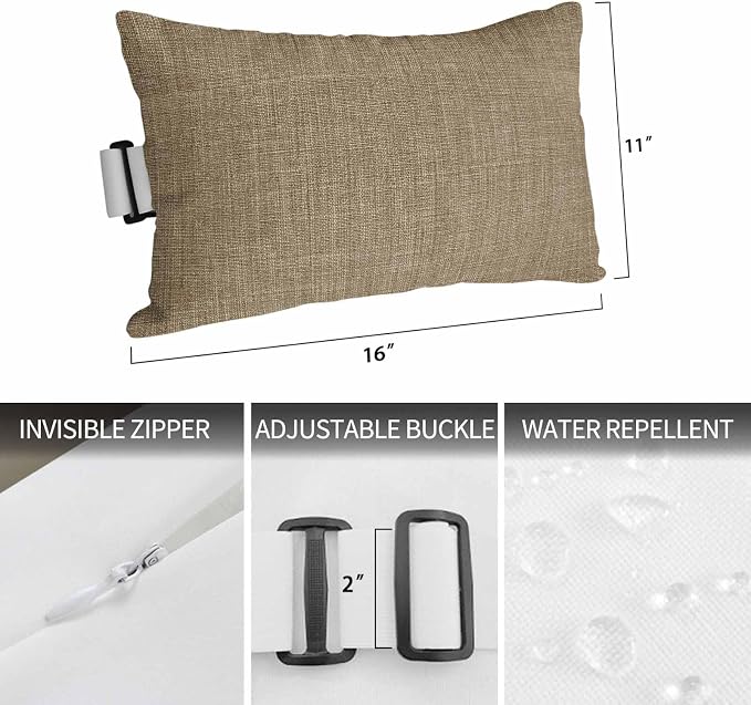 Brown Outdoor Lumbar Pillow 11x16 Inch, Farmhouse Burlap Solid Beige Color Modern Linen Texture Waterproof Throw Pillow Covers with Insert, Decorative Chair Cushions for Patio Garden Recliner