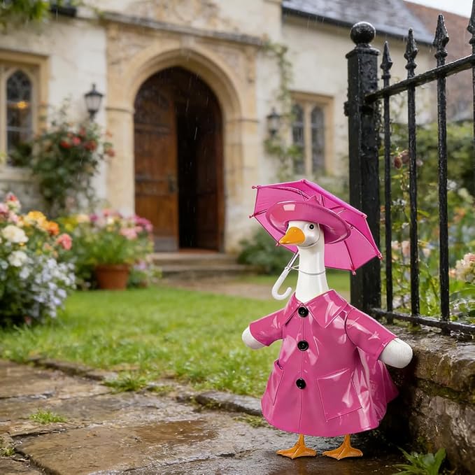 Raincoat Porch Goose Outfits,Spring Summer Lawn Goose Statue Raincoat Clothes,Fits 23" Geese Statue, for Summer Outdoor Patio Yard Lawn Garden Decoration(Raincoat-Pink)