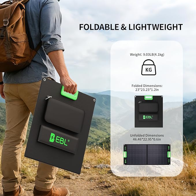 EBL 1000W Portable Power Station With 2x 100W Solar Panels, 999Wh Backup Lithium Battery, Pure Sine Wave AC Outlet, 60W PD Fast Charge Solar Generator Set for Outdoor Emergency Camping Travel Off-grid