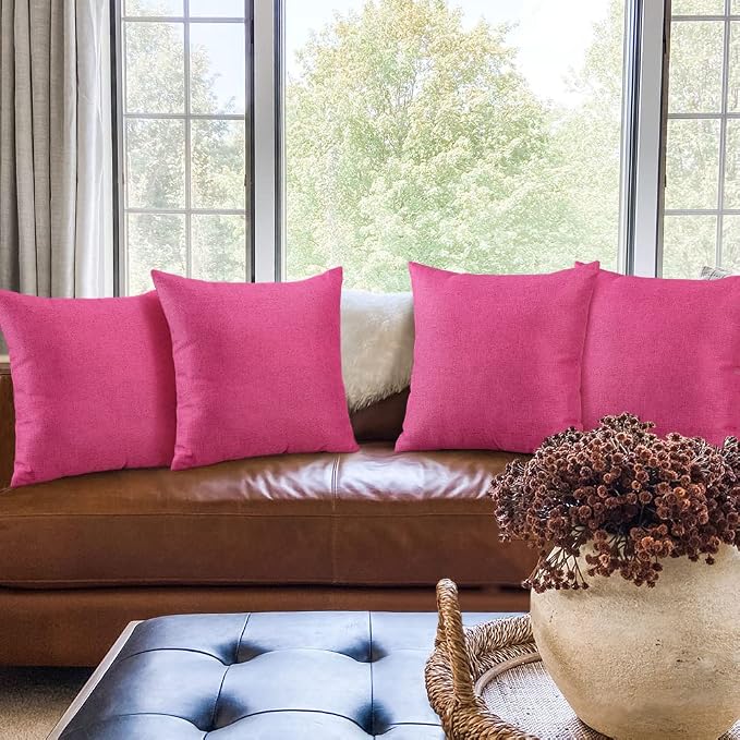 OTOSTAR Outdoor Throw Pillow Covers 20x20 Inches Patio Decorative Waterproof Pillow Covers Farmhouse Pillowcases Sofa Cushion Case Pillows for Couch Tent Sofa Balcony Decor Pack of 4 (Hot Pink)