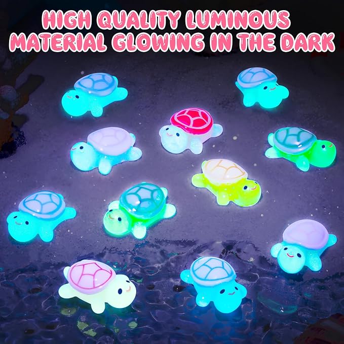 160Pcs Luminous Mini Resin Turtle Cute Tiny Turtle to Hide for Garden Micro | Glow in The Dark Turtle Animals Figurines, Landscaping Home Decor Party Presents(10 Colors)