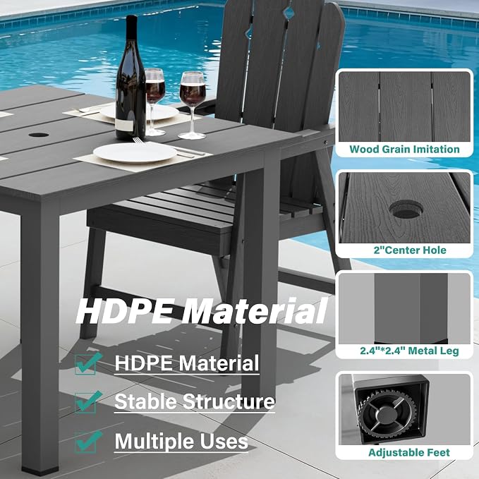 5 Piece Outdoor Table and Chairs Set, HDPE Weather Resistant, Gray | 4 seat HDPE patio dining set,high back fade resistant and waterproof, easy clean, ideal for small outdoor spaces