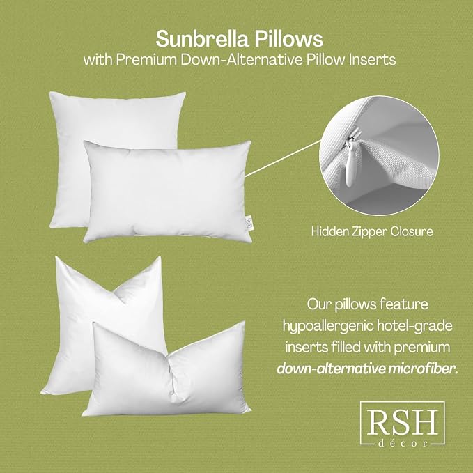 RSH DECOR: Sunbrella Square Throw Pillows Set of 2 | 20" x 20" | Water and Fade-Resistant Performance Fabric | Outdoor Pillow Covers with Down-Alternative Inserts | Spectrum Peacock