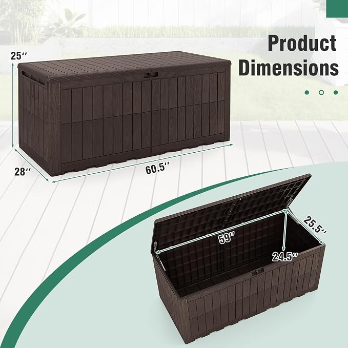 Tangkula 180 Gallon Outdoor Storage Box, Waterproof PP Resin Patio Storage Box with Lockable Lid for Indoor & Outdoor Use, 2-in-1 Rattan Design Deck Box for Cushions, Garden Tools