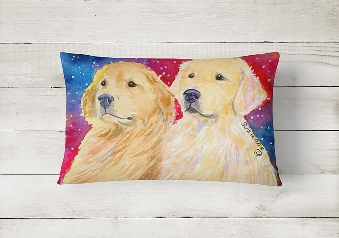 Caroline's Treasures SS8754PW1216 Golden Retriever Canvas Fabric Decorative Pillow Machine Washable, Indoor Outdoor Decorative Pillow for Couch, Bed or Patio, 12HX16W