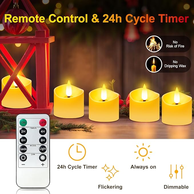 YiaMia 24 Pack Flameless Candles, Rechargeable Tea Lights with Magnetic Charging Base, Electronic Candles with Remote and Timer, 100+H Battery Operated Candles for Votive Wedding Halloween Christmas