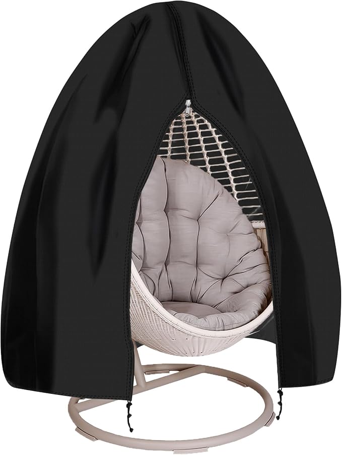 RICHIE Upgraded 75”x45” Patio Egg Chair Covers Waterproof & UV Resistant, Heavy-Duty Zippered Cover for Outdoor Egg Swing Chairs, Hanging Chairs, All-Weather Protection for Garden, Balcony, Black