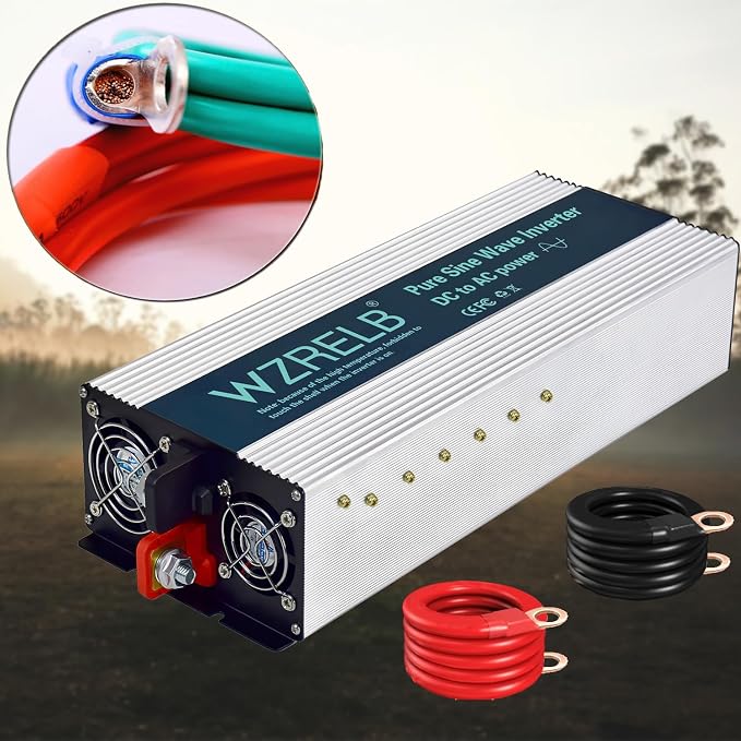 WZRELB 3000W Pure Sine Wave Inverter 24V DC to 110V 120V AC Power Converter with LED Display, Hardwire Terminal,Off-Grid Portable Power Inverter with Dual AC Outlets for Home, RV, Truck, Camping