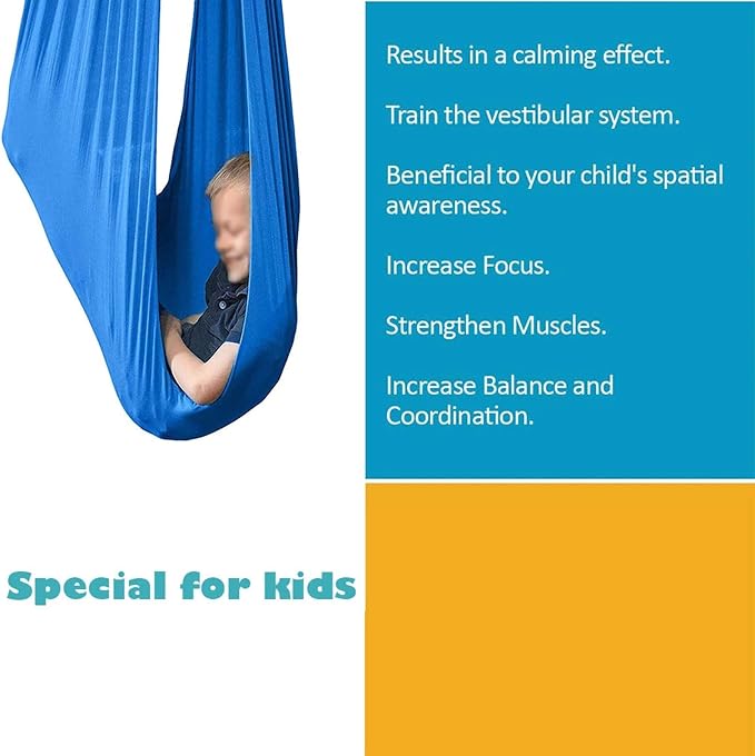 Adjustable Sensory Swing Children's Elastic Swing Set Aerial Flying Yoga Cuddle Hammock for Kids Or Adults Autism ADHD (Color : Blue, Size : 100 x 280 cm (L x W))