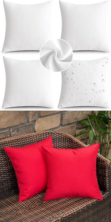 MIULEE Pack of 2 Decorative Outdoor Waterproof Pillow Covers 18x18 Inch Red with 4 Pack of MIULEE Waterproof Pillow Inserts