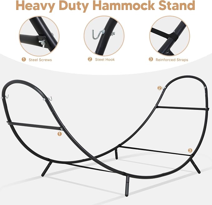 SUNCREAT Hammocks for Outside with Stand, Porch Hammock and Stand, 475 lbs Capacity, Patent Pending, Coffee