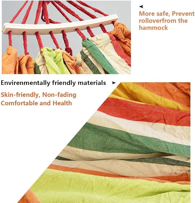 Brazilian Double Hammock 2 Person Canvas Cotton Hammock for Patio Garden Backyard Lounging Outdoor,Indoor Orange/Yellow Stripe Hammock