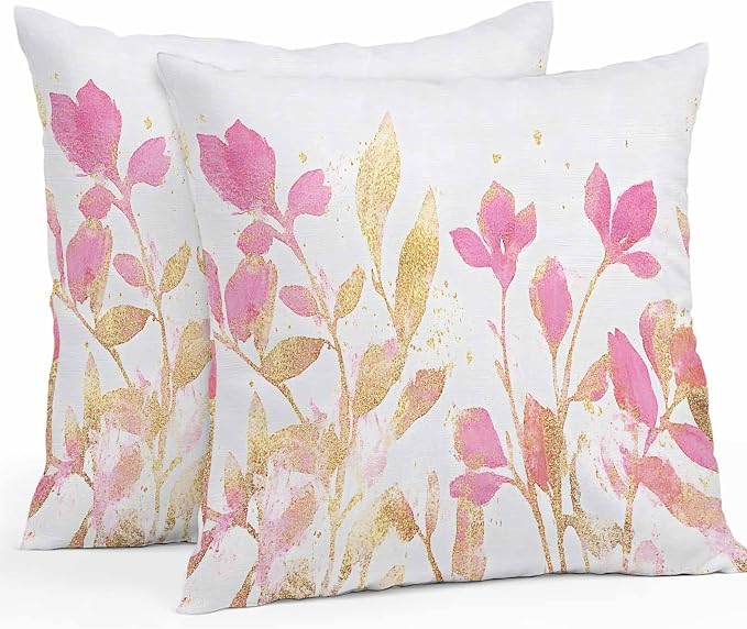 Vandarllin Outdoor Throw Pillows Covers 20x20 inch Set of 2 Waterproof Pink Yellow Flowers Decorative Zippered Cushion Covers for Patio Furniture, Wildflowers Lumbar Pillowcases