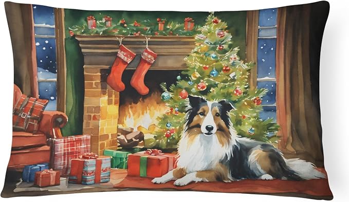Caroline's Treasures DAC2748PW1216 Sheltie Cozy Christmas Throw Pillow Machine Washable, Indoor Outdoor Decorative Pillow for Couch, Bed or Patio, 12HX16W