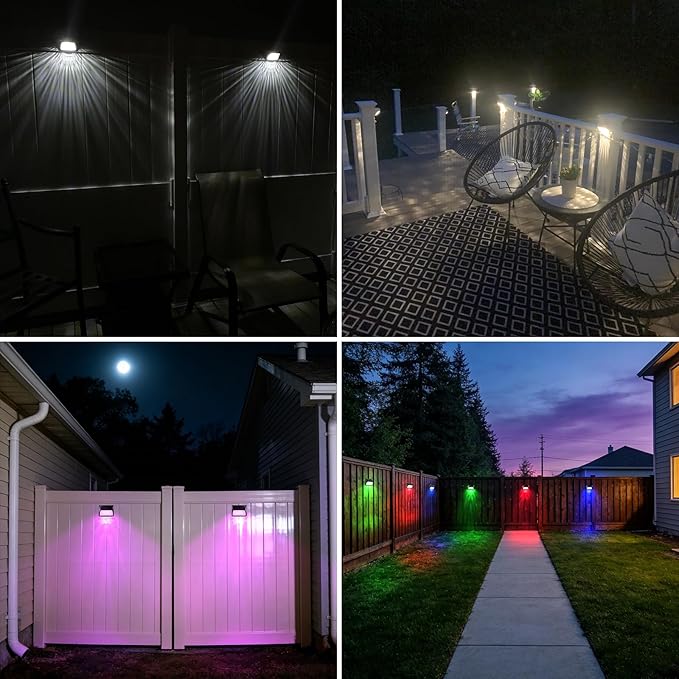 Tadyreal Solar Fence Lights Outdoor Waterproof Ip65, 10 Lighting Modes Fence Lights Solar Powered with 15 Bright Led Lens, Backyard Light Outdoor for Deck Railing Step Pool Patio Wall - 8 Pack