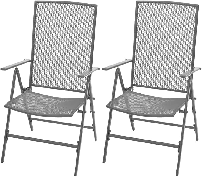 3-Piece Anthracite Steel Patio Dining Set with Reclining Chairs | Includes a square bistro table with a rust-resistant e-coated finish, suitable for outdoor backyard and porch dining.