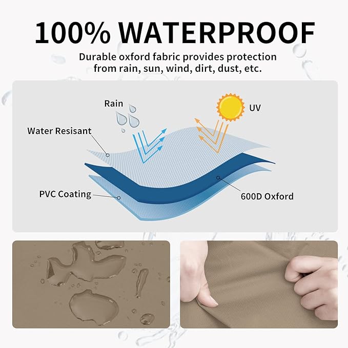 Easy-Going Outdoor Ottoman Cover, Waterproof Patio Ottoman Cover, Heavy Duty Outdoor Furniture Cover with Padded Handles (1 Pack-25"x25"x17", Camel/Dark Brown)
