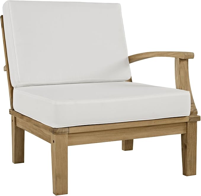 LexMod 6 Piece Marina Outdoor Patio Teak Sofa Set, 65 by 120 by 31.5", Natural White