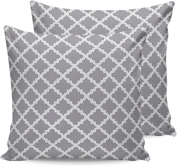 Outdoor Waterproof Pillow Covers for Patio Furniture Moroccan Pattern Decorative Throw Pillow Cover Geometric Trellis Grey Pillowcases Set of 2 Cushion Case for Sofa Couch Chair Home Decor 26x26 inch