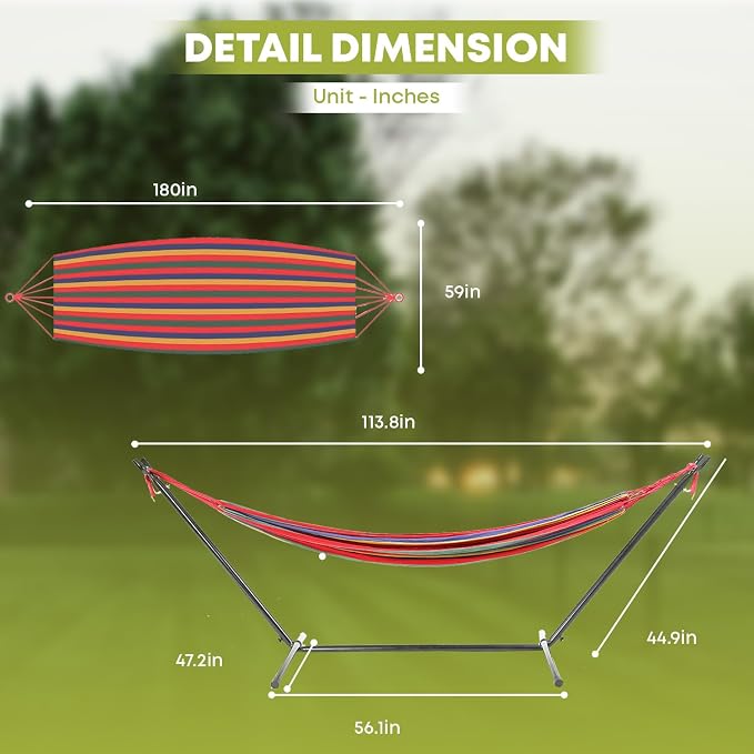 Double Hammock with Space Saving Steel Stand,(450 lb Capacity - Premium Carry Bag Included),Portable Hammock with Heavy Duty Steel Stand for Backyard,Camping or Garden,Red