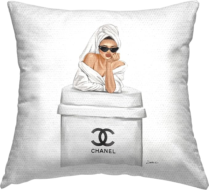 Stupell Industries | Glam Girl Leaning Coffee Cup, 18 x 18 | Outdoor Pillow, Made in USA - By Ziwei Li