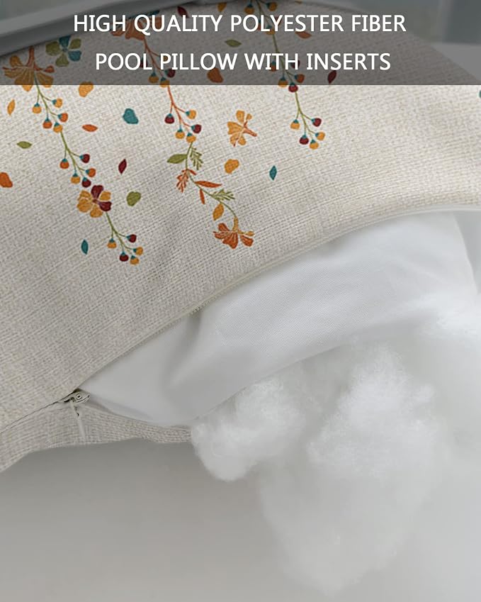Outdoor Pillows Covers with Inserts Flower Orange Blue Cherry Blossoms Cotton Linen Waterproof Pillow with Adjustable Strap Throw Pillows for Patio Furniture Recliner Lounge Chair, 11x16 inch, 2PCS