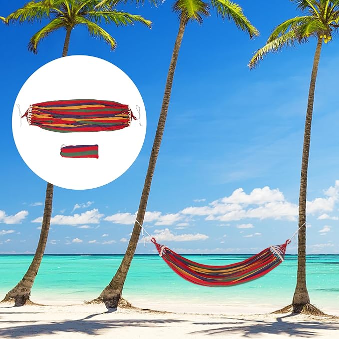 COHEALI Portable Outdoor Camping Hammock with Extra Wide Striped Canvas Anti-Rollover Design for Travel Beach Garden Lightweight and Compact for Hiking and Backpacking