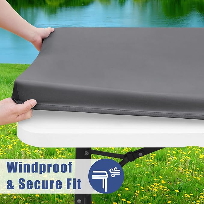 Moosfor Spandex 6 Foot Rectangle Table Cloth 2 Pack, Elastic Fitted Tablecloths for Picnic, Stretch Washable Patio Table Cover for Outdoor, Camping, Banquet and Parties (Grey, 36"x72")