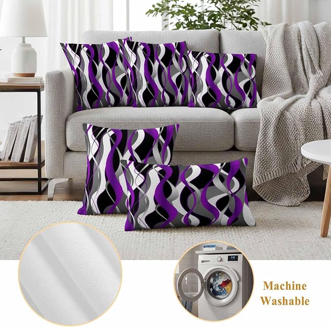 Outdoor Pillow Covers Set of 2, Modern Purple Grey Black Stripes Decorative Throw Pillow Covers 20X12IN, Gradient Abstract Art Throw Pillows Protector Cushion Case for Patio,Couch,Sofa,Garden