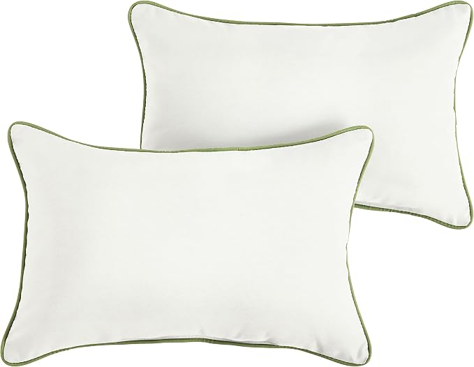 Mozaic Company Sunbrella Indoor/ Outdoor 18" x 12" Corded Lumbar Pillows, Canvas Natural and Spectrum Cilantro, Set of 2
