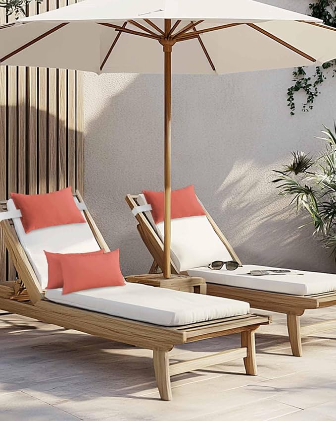 Outdoor Pillow for Lounge Chair with Strap & Insert Coral Red Recliner Head Pillow Gradient Gradual Color Waterproof Headrest Patio Lumbar Pillows for Beach Pool Office Chaise Chair 11x16 Inch