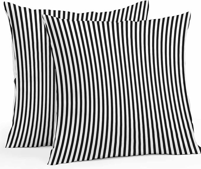 Throw Pillow Covers 16x16 Inch Set of 2, Black White Stripe Waterproof Outdoor Cushion Covers, Modern Minimalist Geometric Striped Decorative Pillowcases for Couch, Sofa, Bed, Garden, Patio
