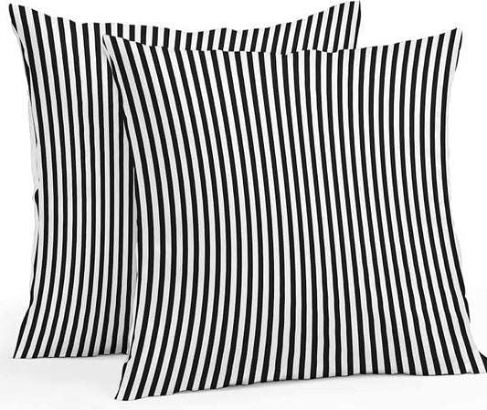 Throw Pillow Covers 20x20 Inch Set of 2, Black White Stripe Waterproof Outdoor Cushion Covers, Modern Minimalist Geometric Striped Decorative Pillowcases for Couch, Sofa, Bed, Garden, Patio