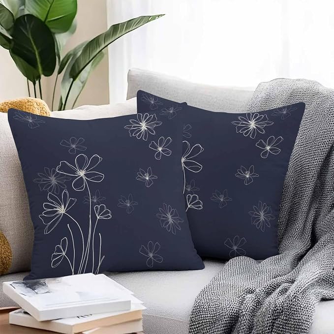 Throw Pillow Covers 24x24 Inch Set of 2, Navy Blue Waterproof Outdoor Pillow Covers, Spring Flora Decorative Cushion Pillowcases for Couch, Sofa, Bed, Garden, Patio