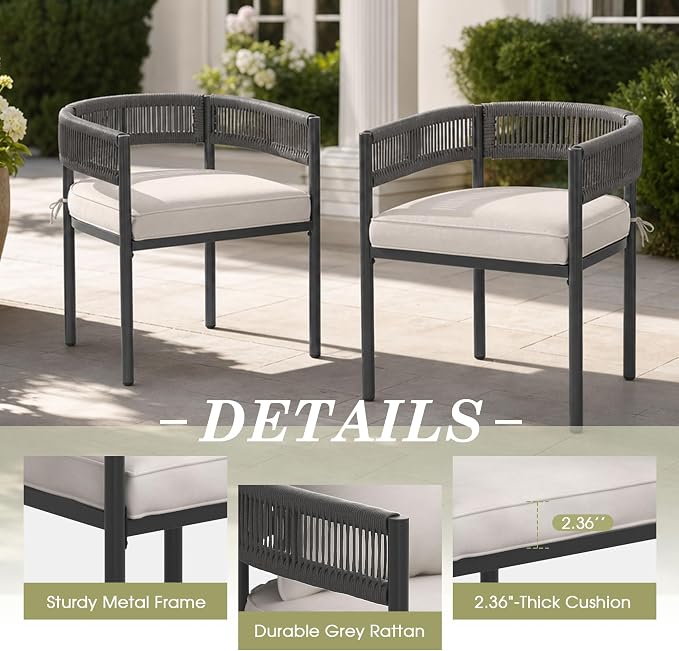 VICLLAX Patio Dining Set, 40.6" Walnut Table & 4 Chairs with Wheat Cushion | Outdoor Table and Chairs Set of Round Metal Patio Table, Outdoor Dining Chairs with Metal Frame, Garden Deck Porch