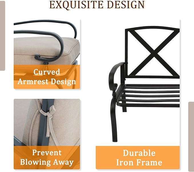 Skiway Outdoor Metal Funiture Set 5Pcs Patio Conversation Set Loveseat, 2 Spring Chairs with Coffee Table and Brown Cushions, Wrought Iron Look