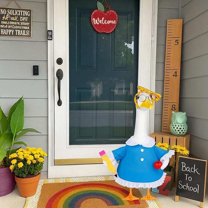 Back to School Porch Goose Outfits 23"/ 17'' Lawn Goose Teacher Clothes Cemment Geese Costume Garden Yard School Classroom Decor