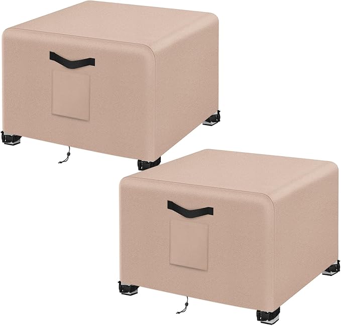 Kovshuiwe Outdoor Waterproof Patio Ottoman Cover 2Pcs-20"L x 20"W x 18"H, Heavy Duty Outdoor Furniture Cover with Padded Handles,Khaki