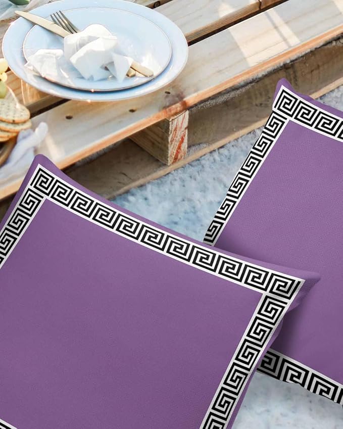 Prime Leader Outdoor Waterproof Pillow Covers Set of 2, Chinese Style Pattern Purple Background Patio Throw Pillow Covers, Decorative Cushion Case for Couch Sofa Furniture Garden, 24x24 Inch