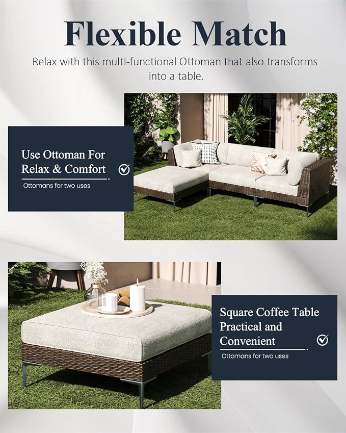 LayinSun 10-Piece Wicker Rattan Patio Furniture Set, Deep Seating Outdoor Modular Sectional Sofa Conversation Set with Thick Cushions for Lawn, Garden