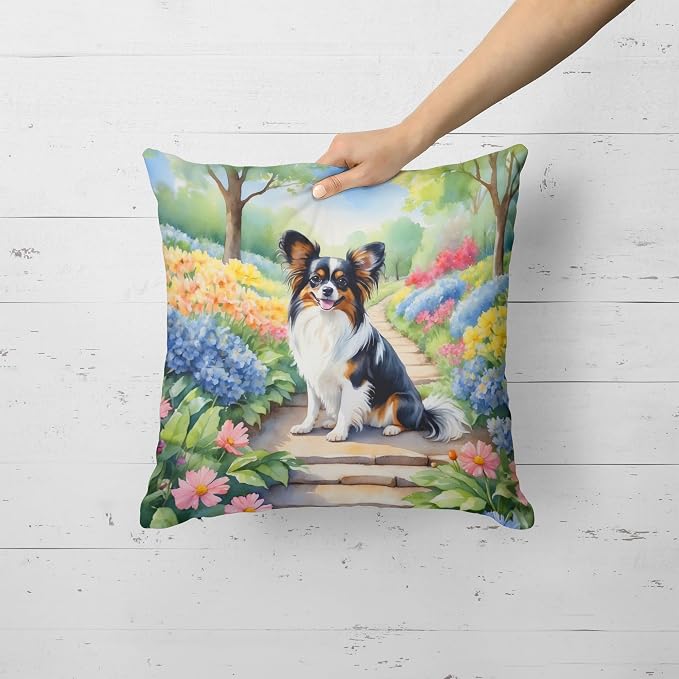 Caroline's Treasures Papillon Spring Path Throw Pillow Machine Washable, Indoor Outdoor Decorative Pillow for Couch, Bed or Patio, 18Hx18W